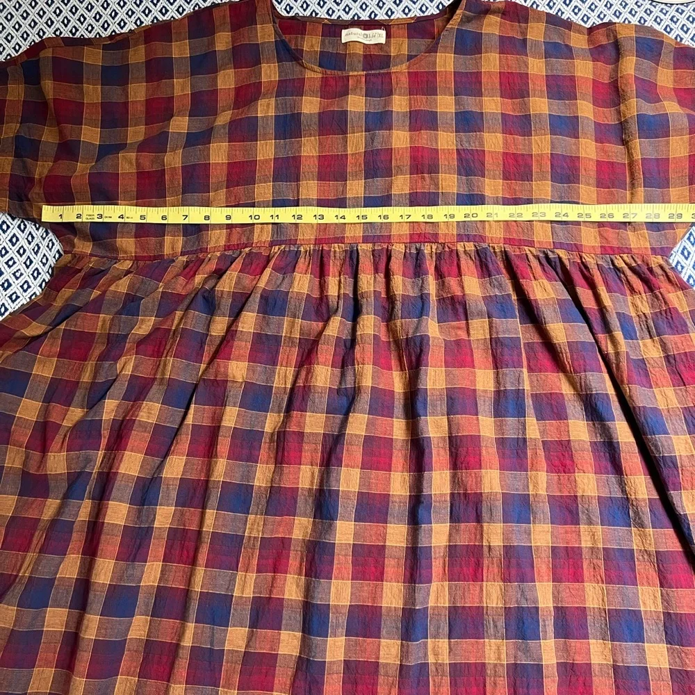 NATURAL LIFE Plaid Midi Dress XL Oversized Cotton - Picture 8 of 9